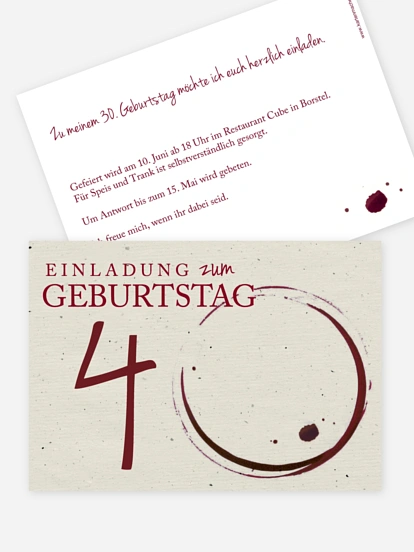 Einladung 40. Geburtstag Edler Tropfen