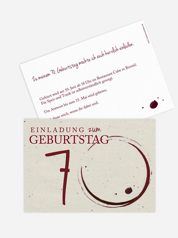 Einladung 70. Geburtstag Edler Tropfen