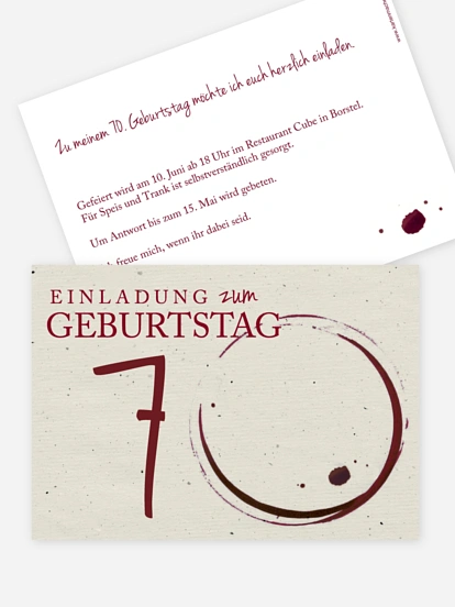Einladung 70. Geburtstag Edler Tropfen