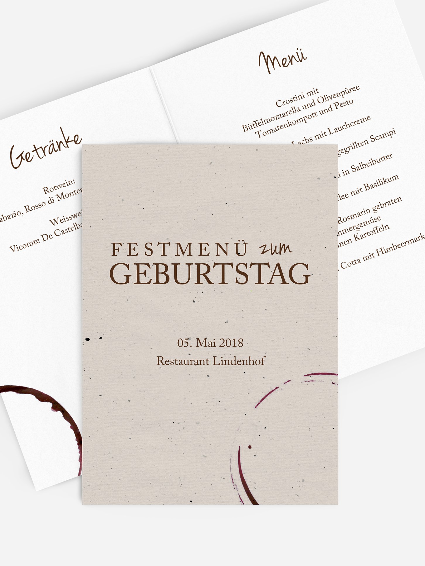 Menükarte Geburtstag Edler Tropfen