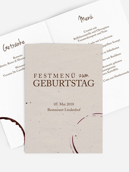 Menükarte Geburtstag Edler Tropfen