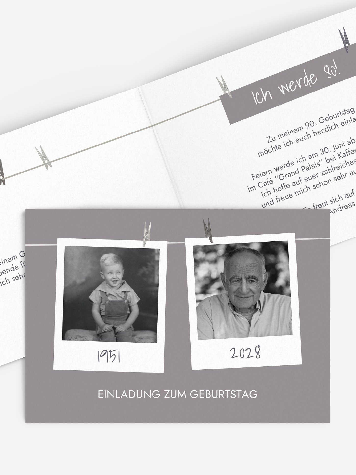 Einladung 80. Geburtstag Fotoleine