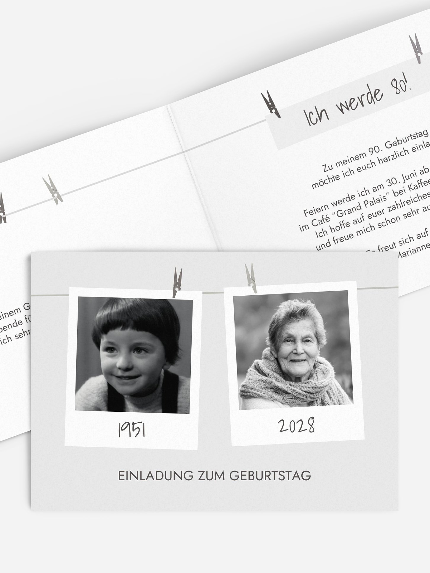 Einladung 80. Geburtstag Fotoleine