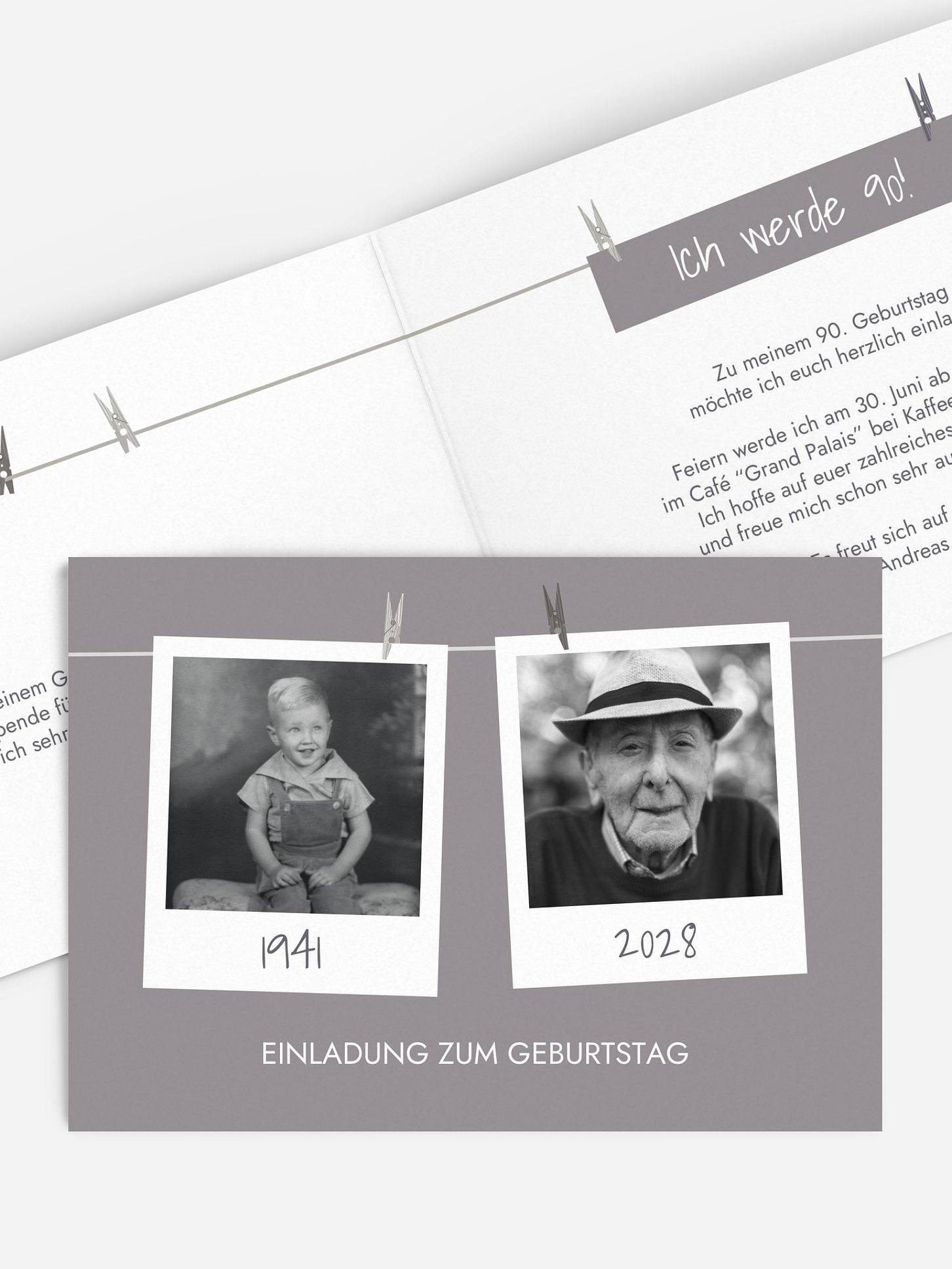 Einladung 90. Geburtstag Fotoleine