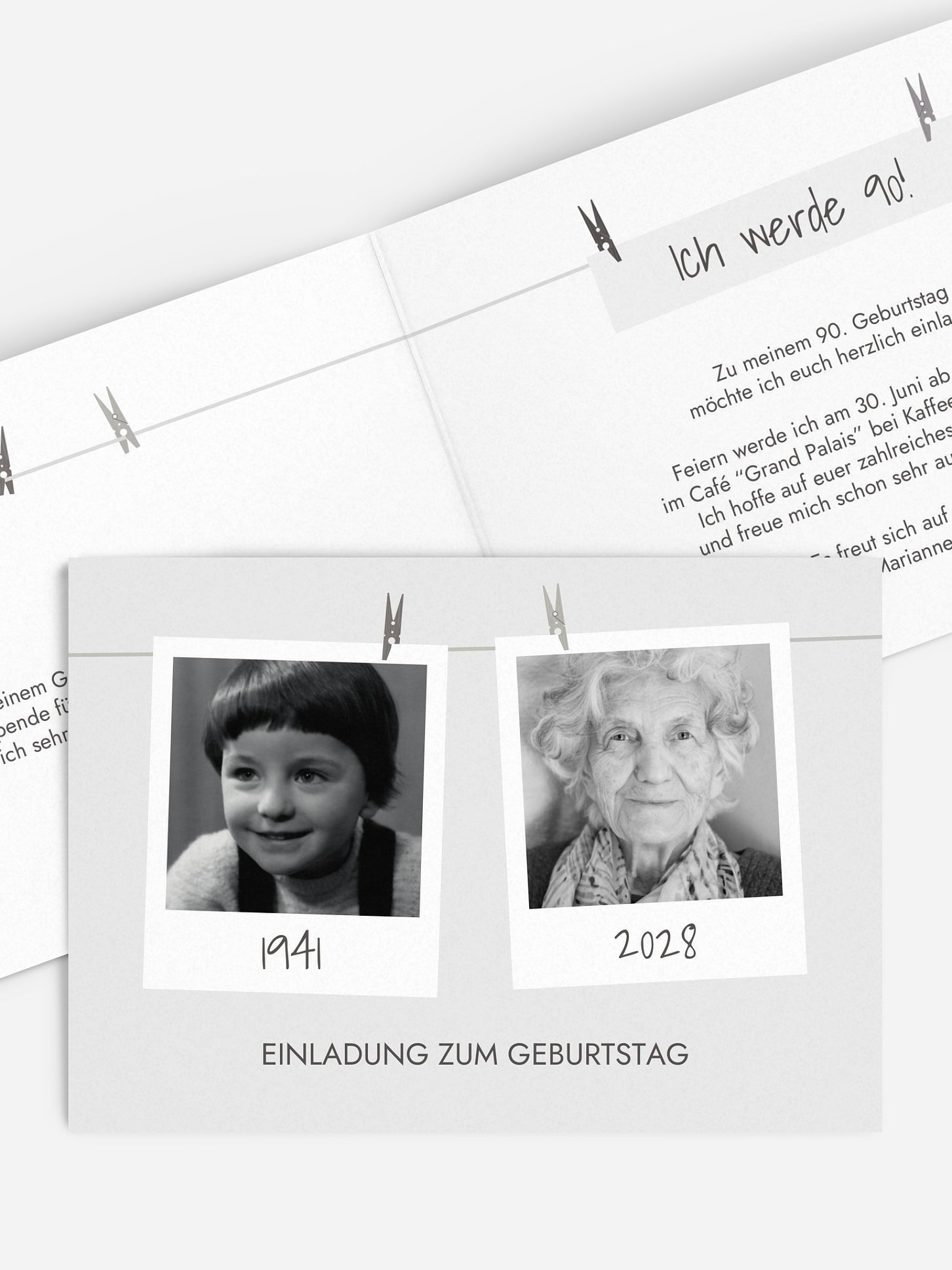 Einladung 90. Geburtstag Fotoleine