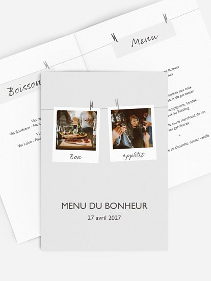 menu anniversaire Polaroid en fête