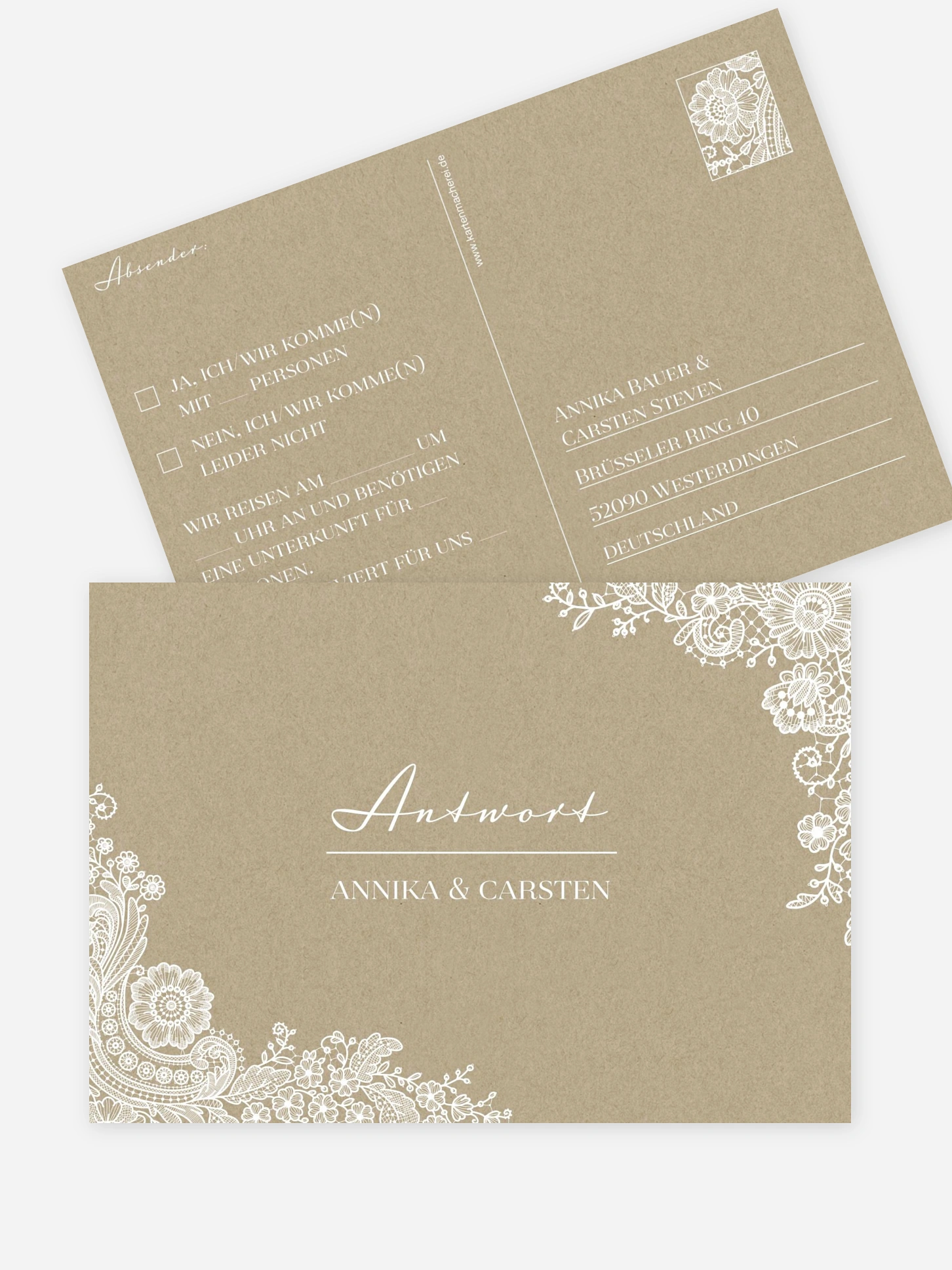 Antwortkarte Hochzeit Vintage Lace