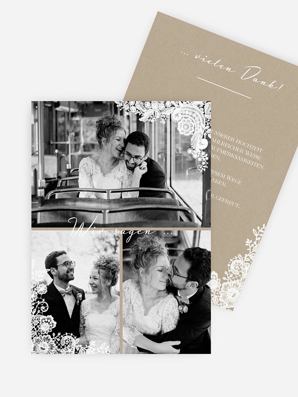 Dankeskarte Hochzeit Vintage Lace