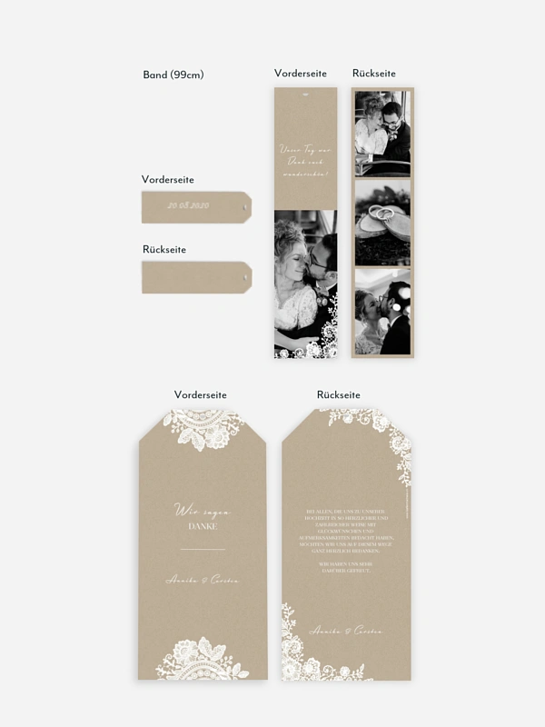 Dankeskarte Hochzeit Vintage Lace