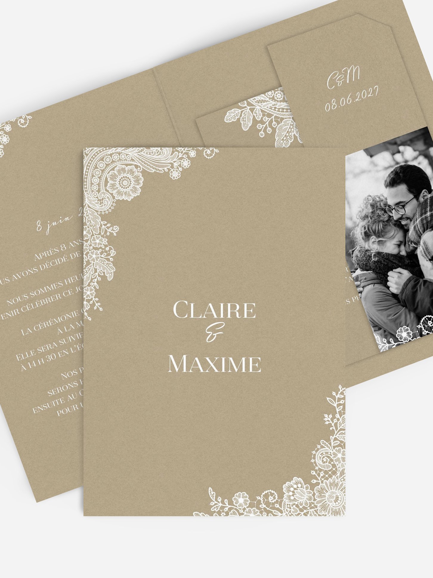 Faire-part mariage Dentelle vintage