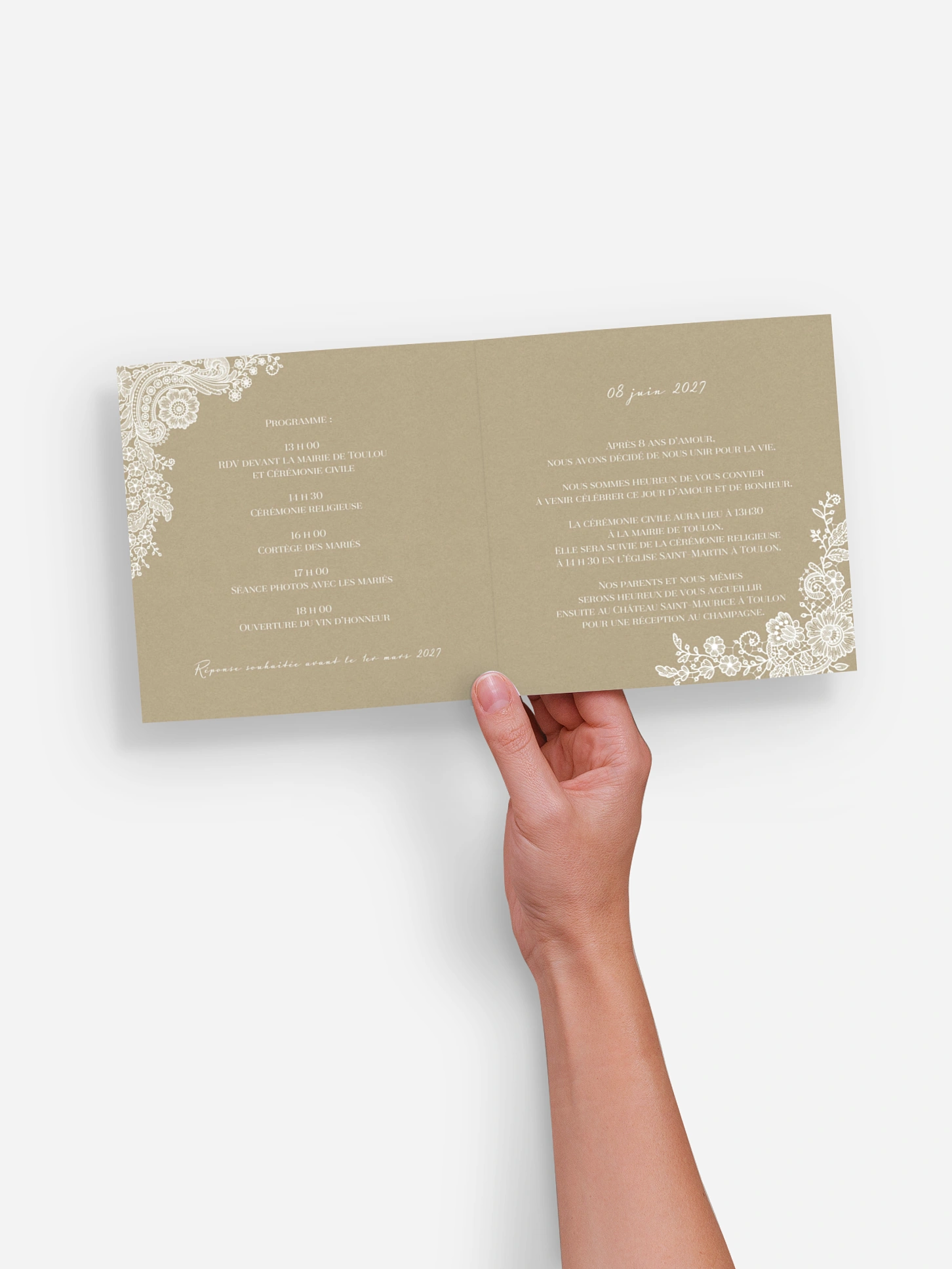 Faire-part mariage Dentelle vintage
