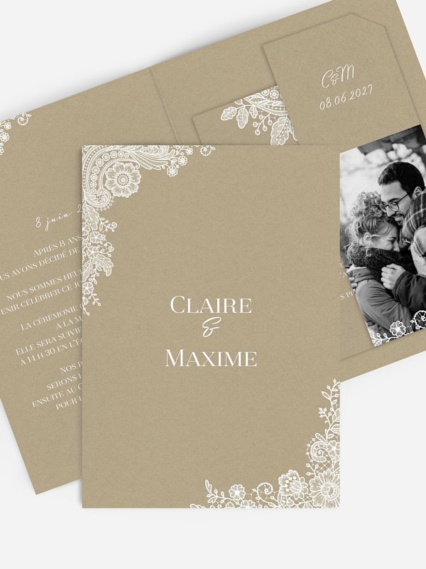 Faire-part mariage Dentelle vintage