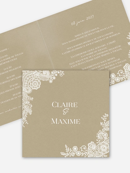 Faire-part mariage Dentelle vintage