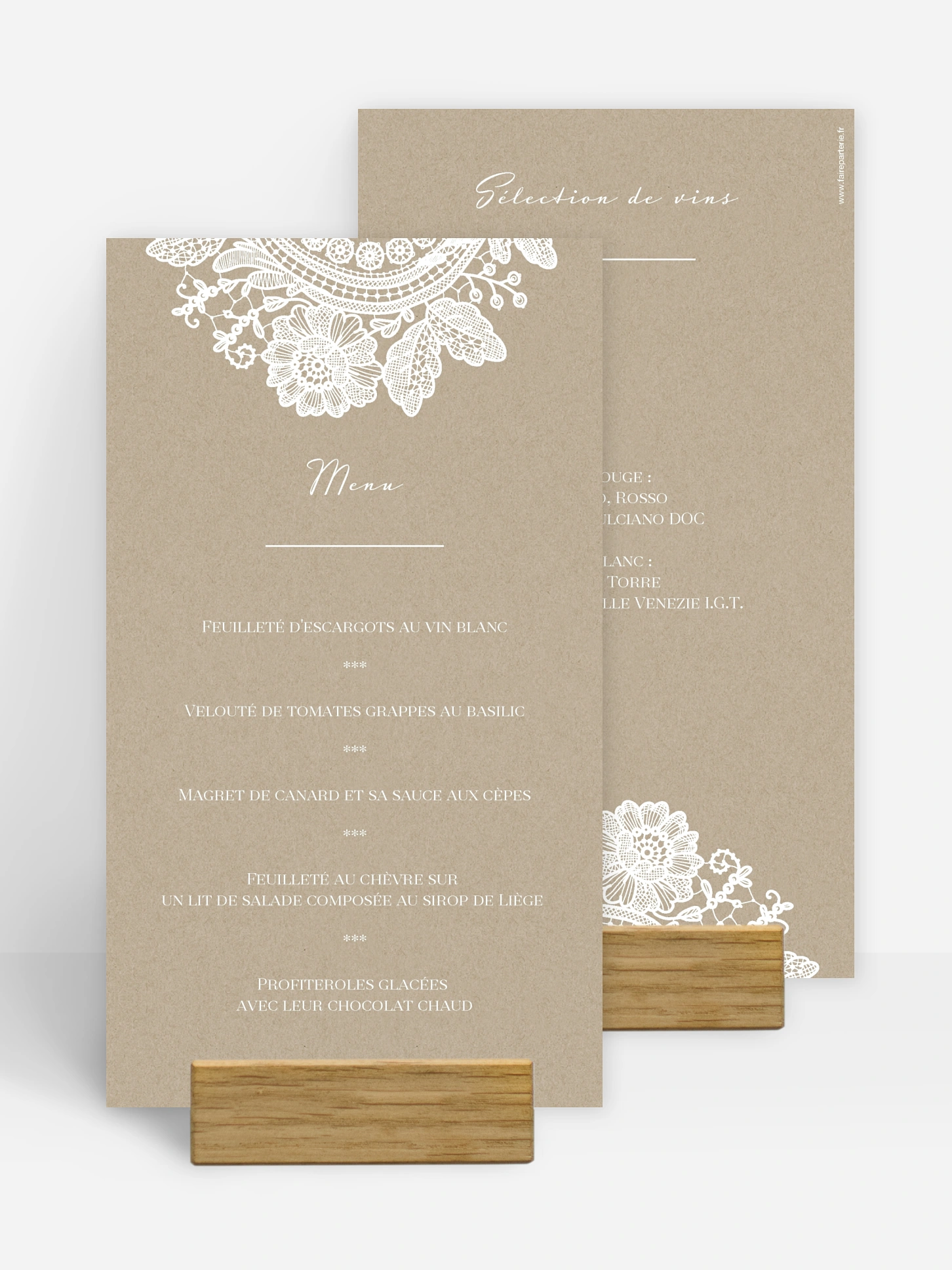 Menu mariage Dentelle vintage