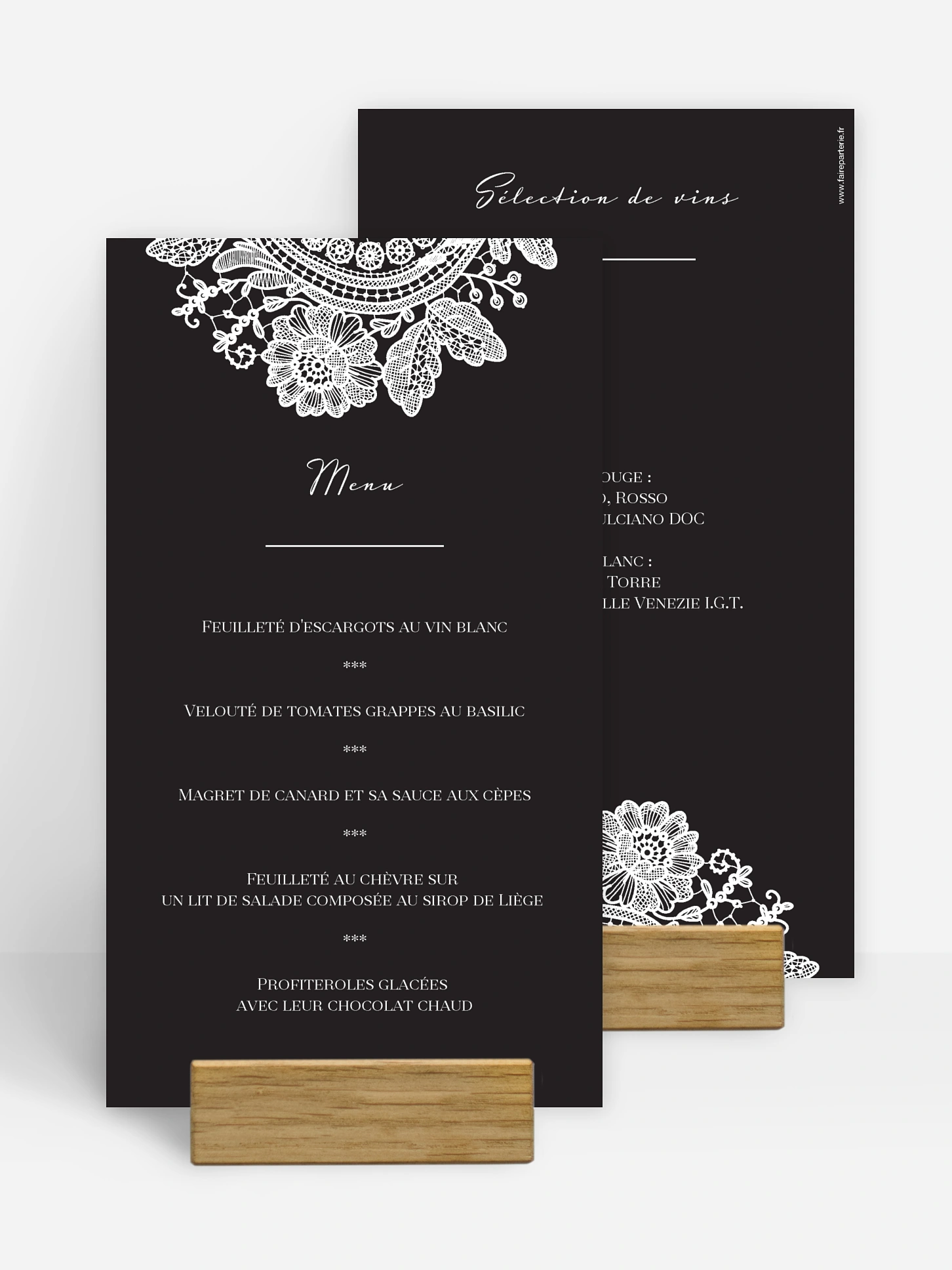 Menu mariage Dentelle vintage