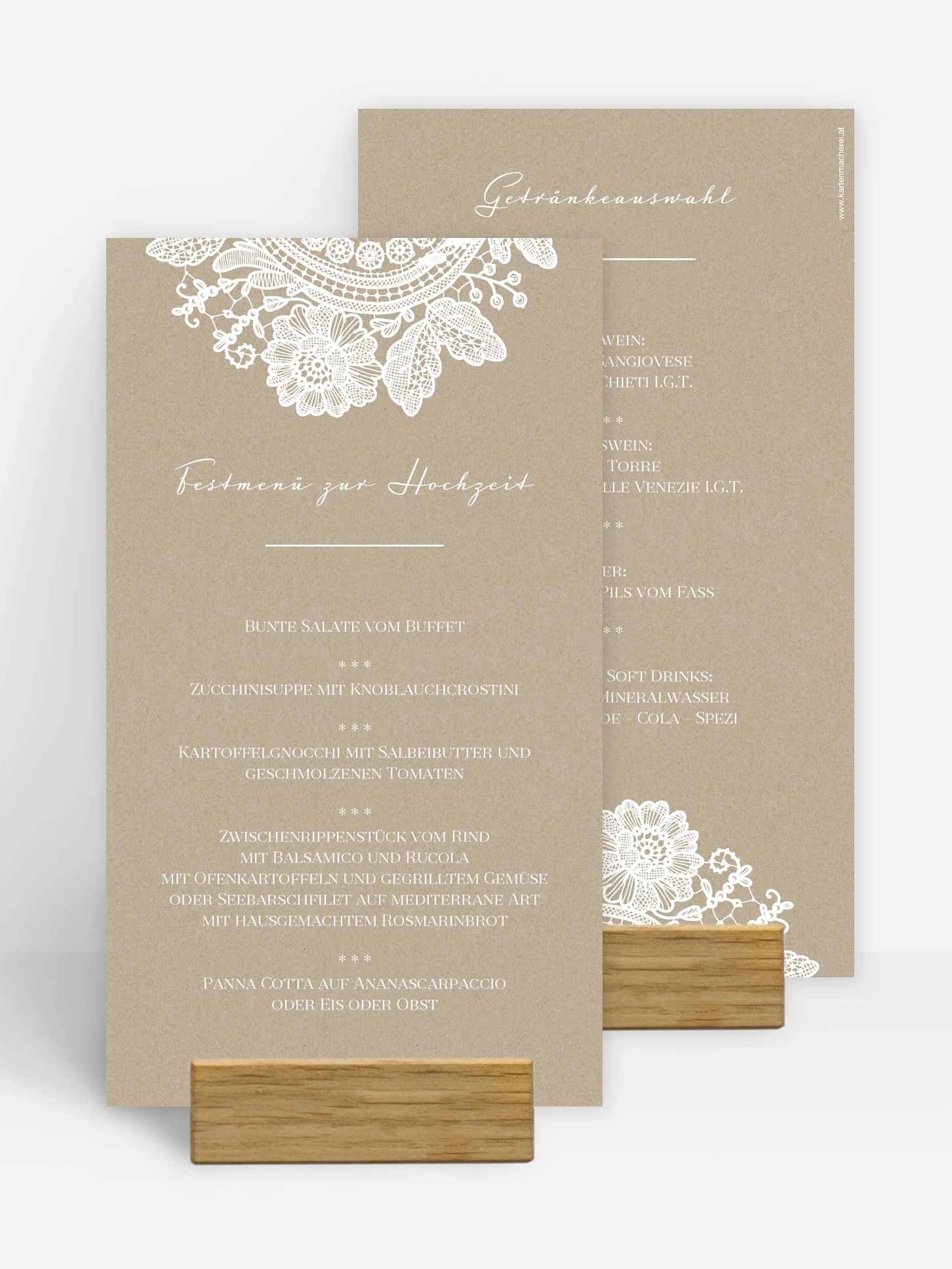 Menükarte Hochzeit Vintage Lace