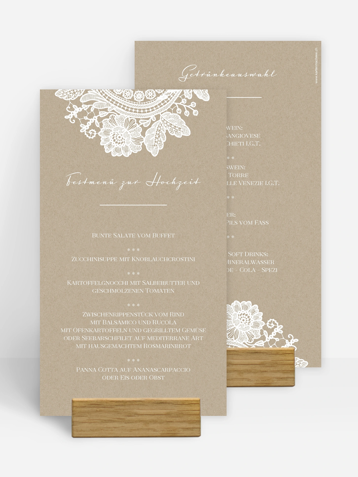 Menükarte Hochzeit Vintage Lace