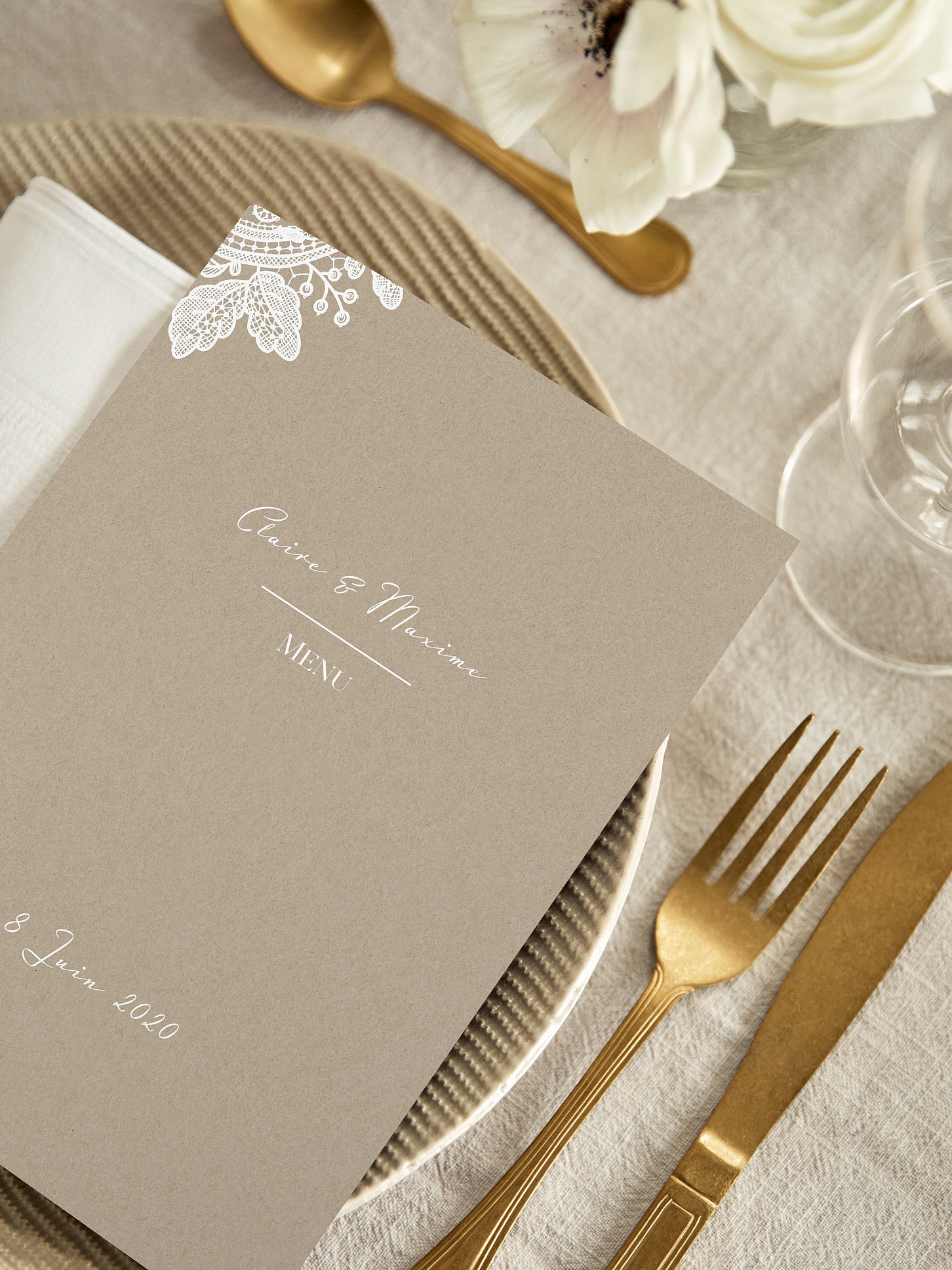 Menu mariage Dentelle vintage