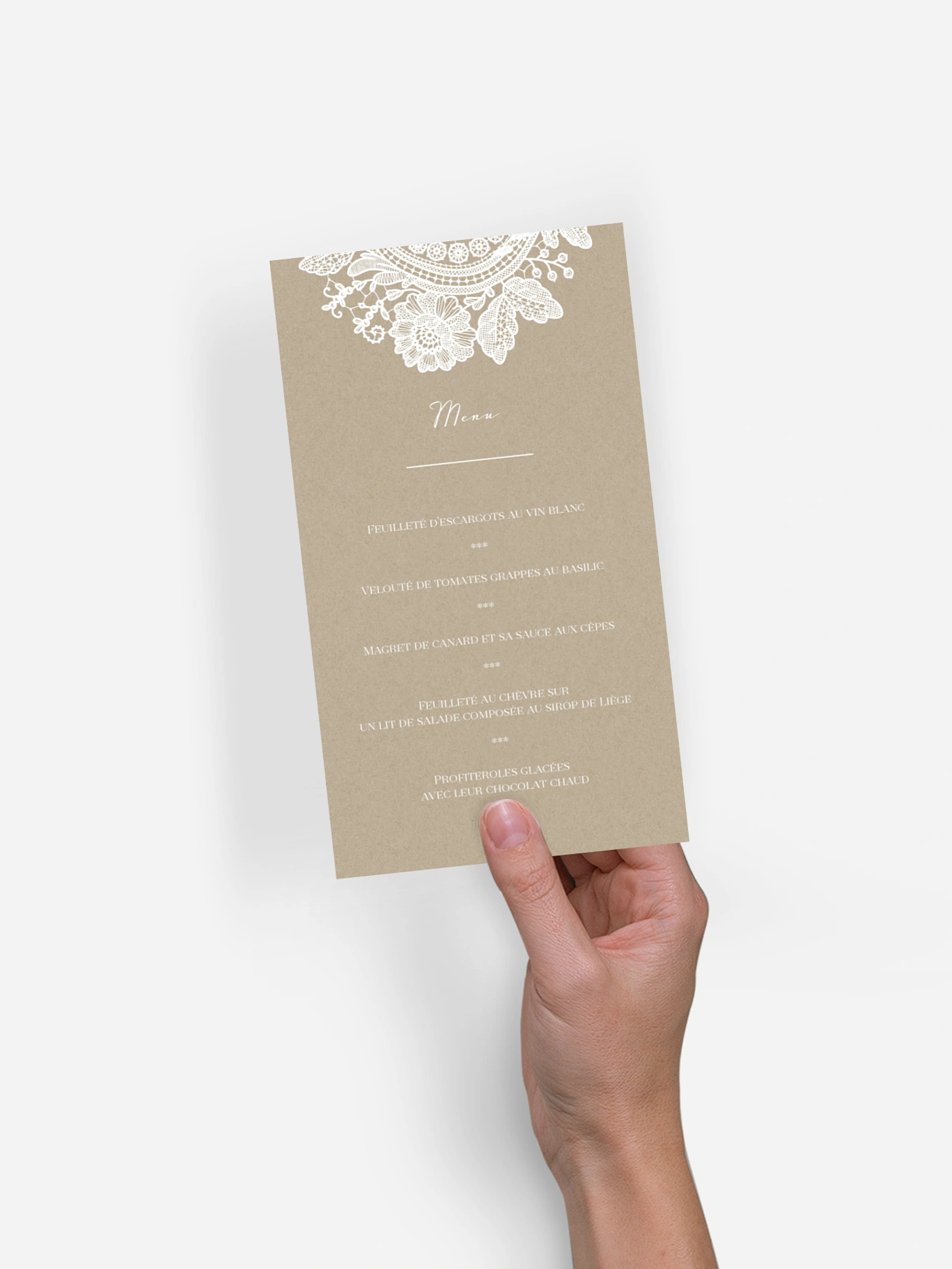 Menu mariage Dentelle vintage