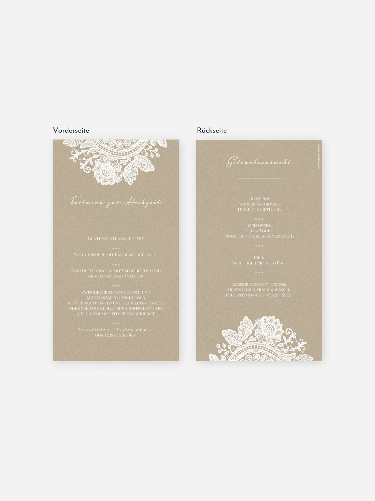 Menükarte Hochzeit Vintage Lace