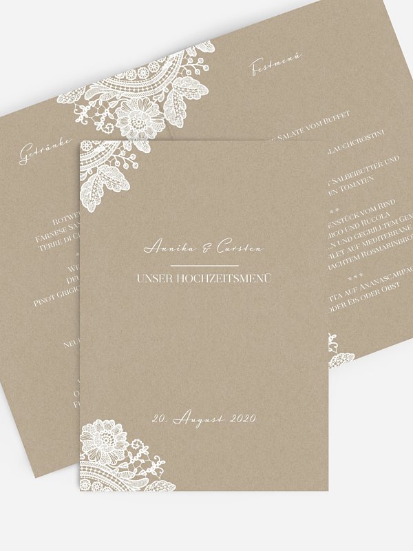 Menükarte Hochzeit Vintage Lace