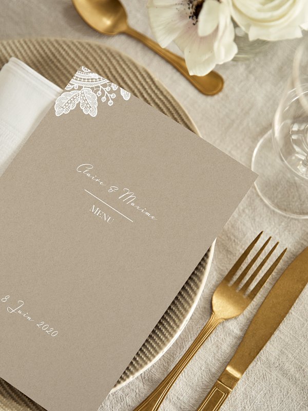Menu mariage Dentelle vintage