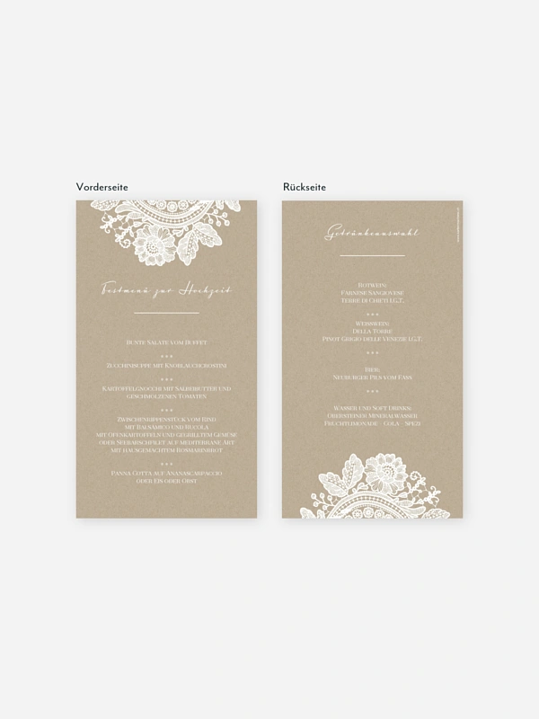 Menükarte Hochzeit Vintage Lace
