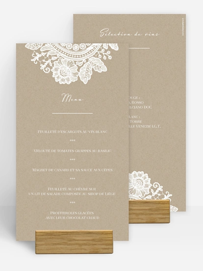 Menu mariage Dentelle vintage
