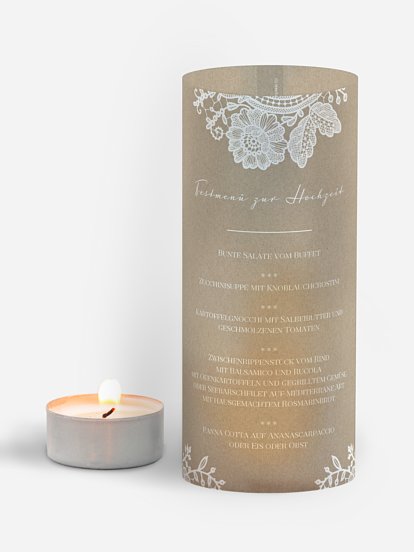 Menükarte Hochzeit Vintage Lace