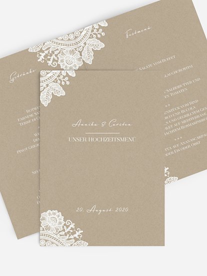 Menükarte Hochzeit Vintage Lace