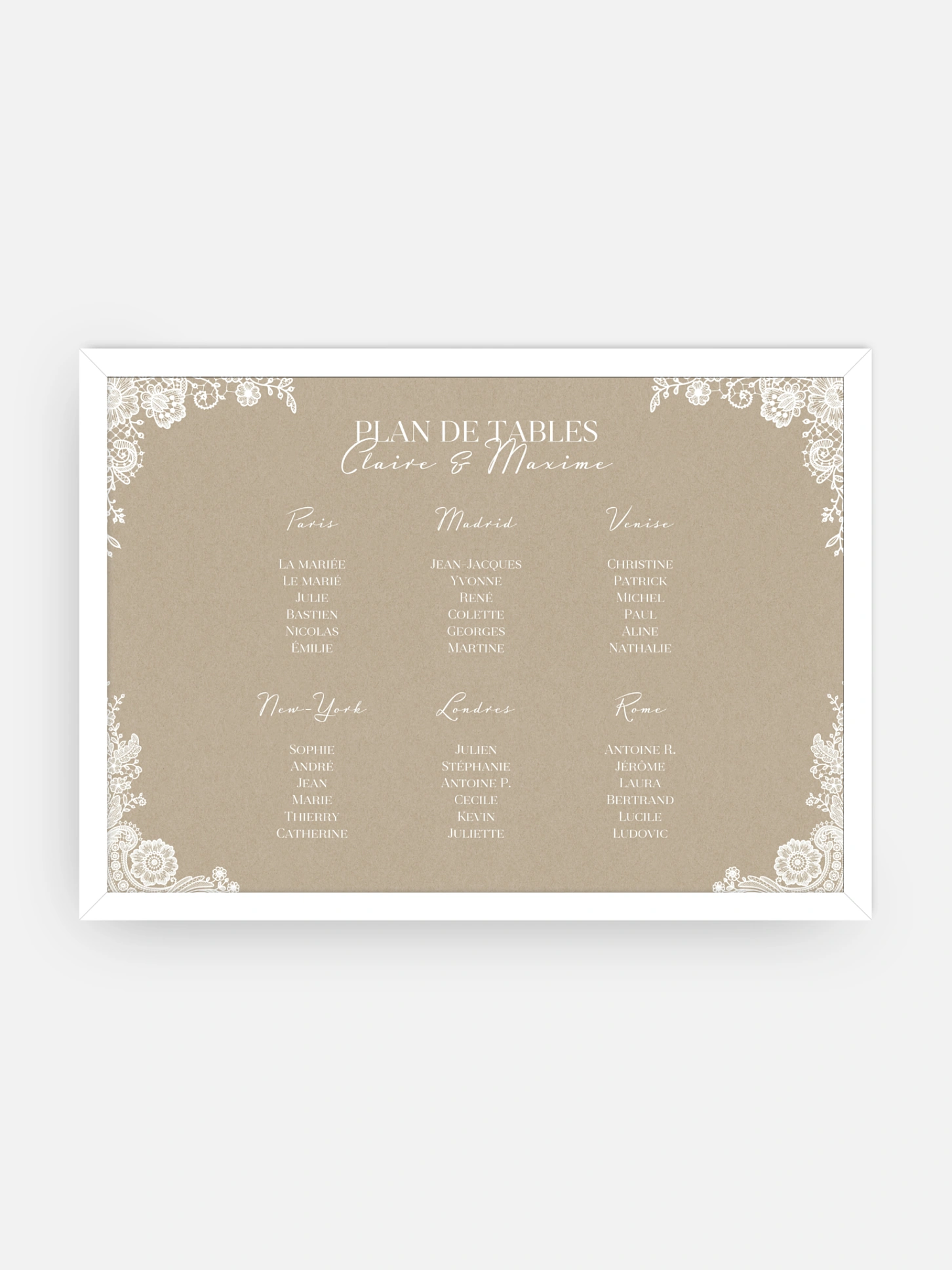 Poster plan de table mariage Dentelle vintage