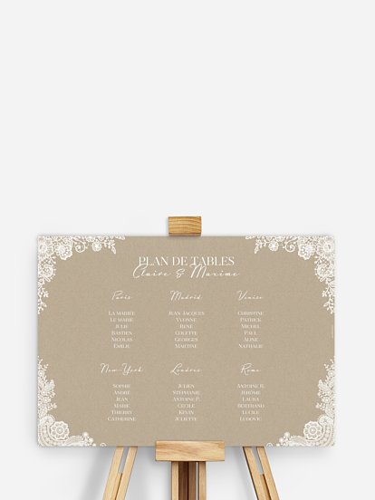 Poster plan de table mariage Dentelle vintage