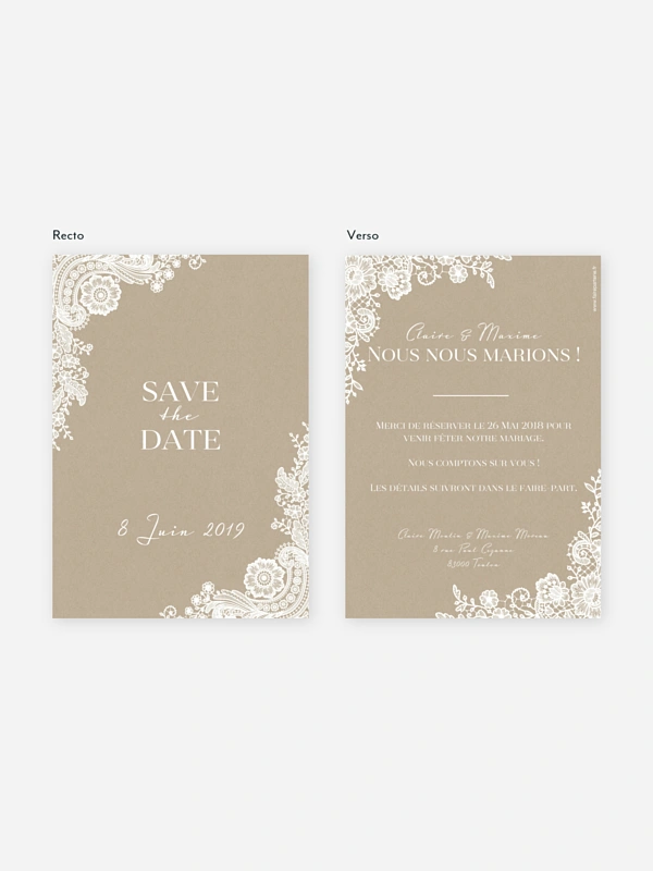 Save the date Dentelle vintage