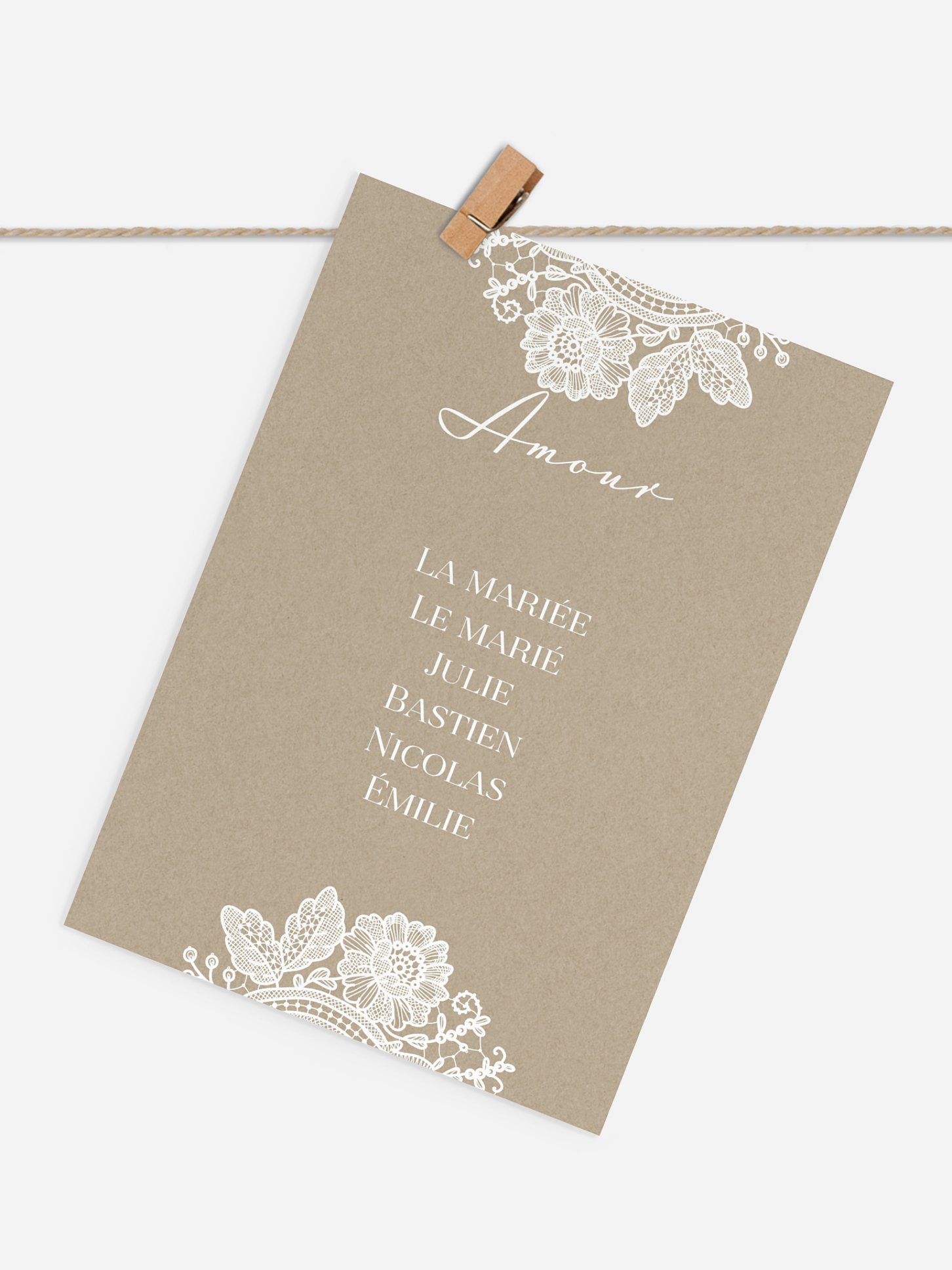 Cartons plan de table mariage Dentelle vintage