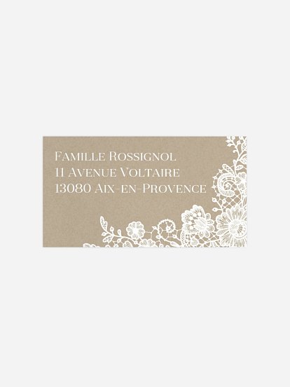 Étiquette destinataire mariage Dentelle vintage