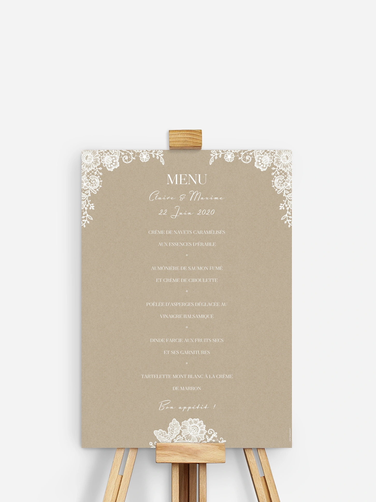 Menu mariage Dentelle vintage