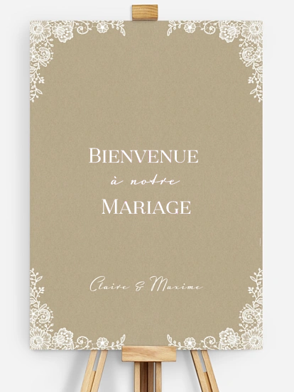 Poster bienvenue mariage Dentelle vintage