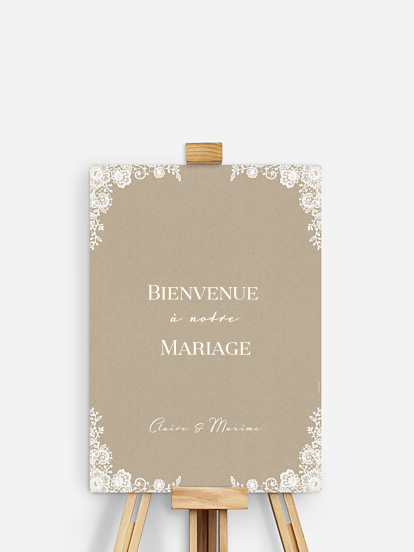 Poster bienvenue mariage Dentelle vintage