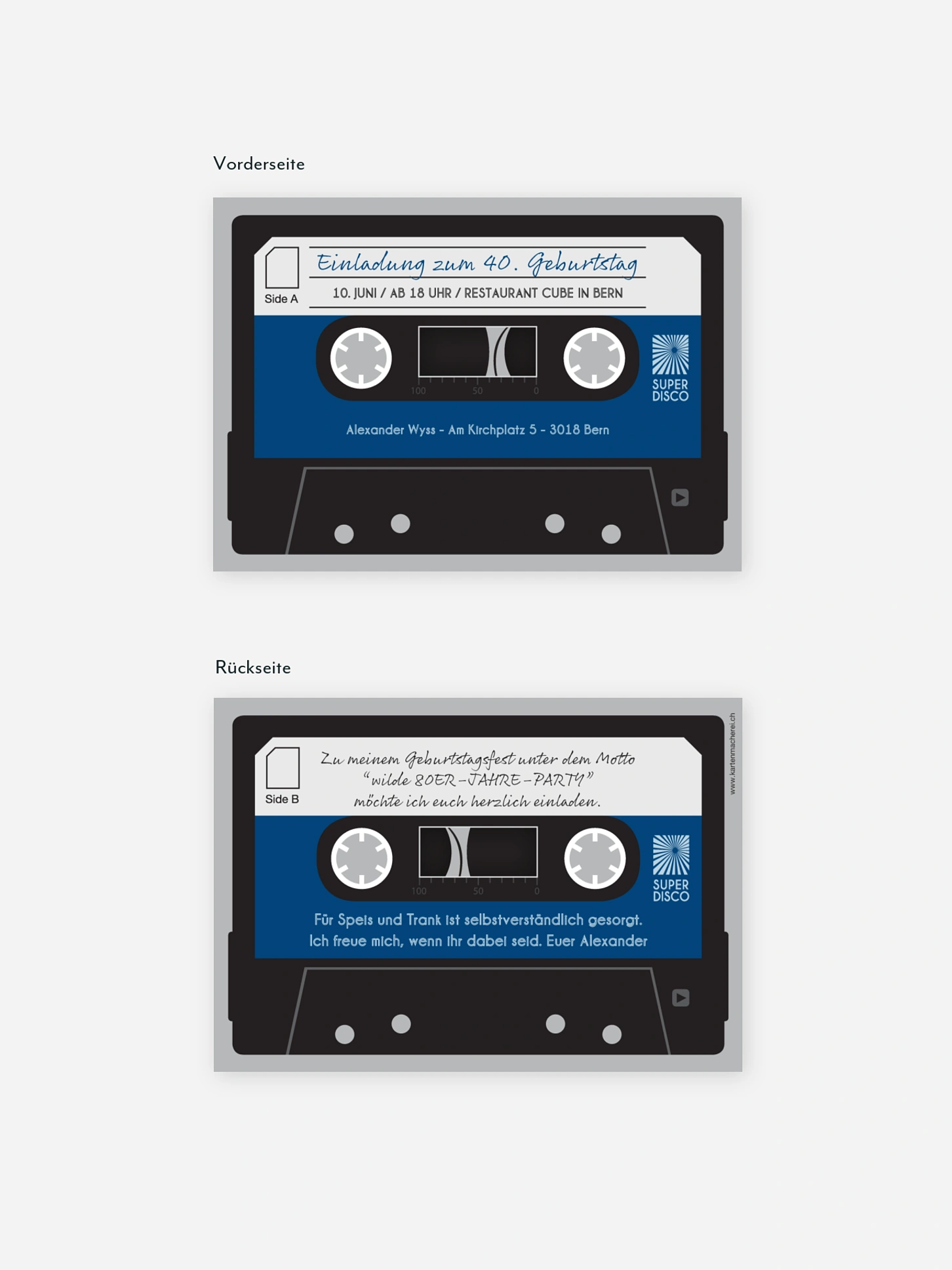 Einladung 40. Geburtstag Kassette