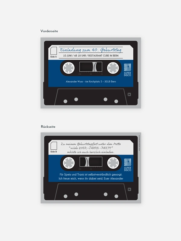 Einladung 40. Geburtstag Kassette