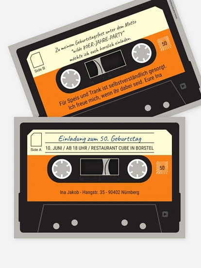 Einladungskarten 50 Geburtstag "Kassette" Einladungskarten 50 Geburtstag "Kassette"