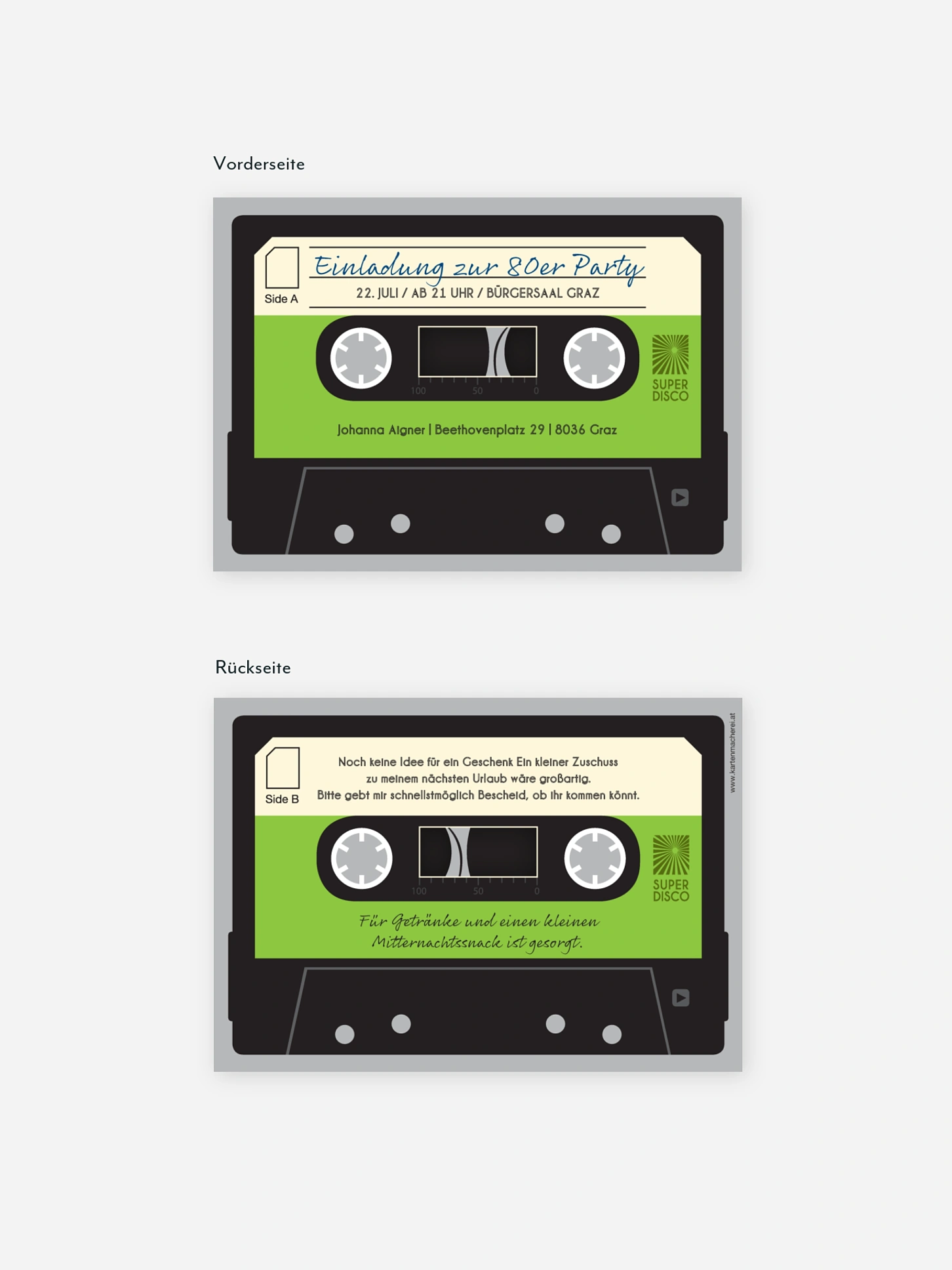 Partyeinladung Kassette