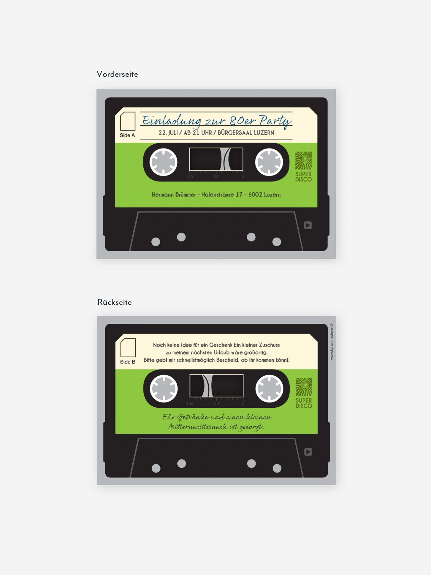 Partyeinladung Kassette