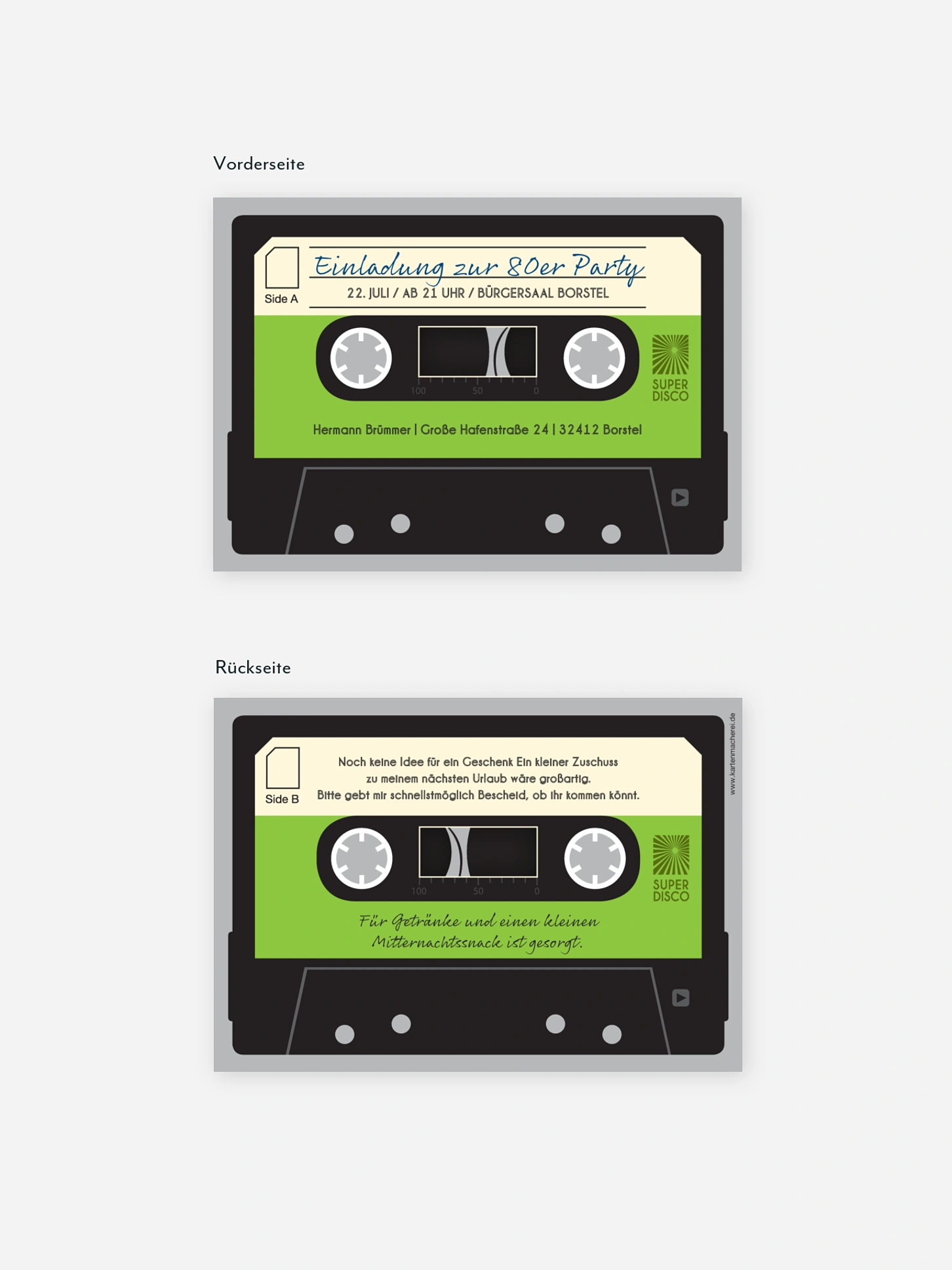 Partyeinladung Kassette