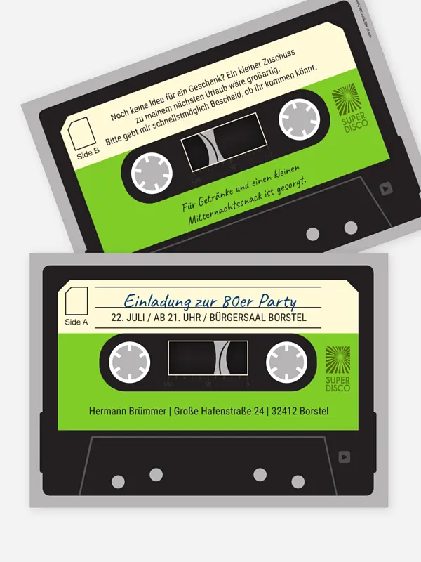 Partyeinladung Kassette