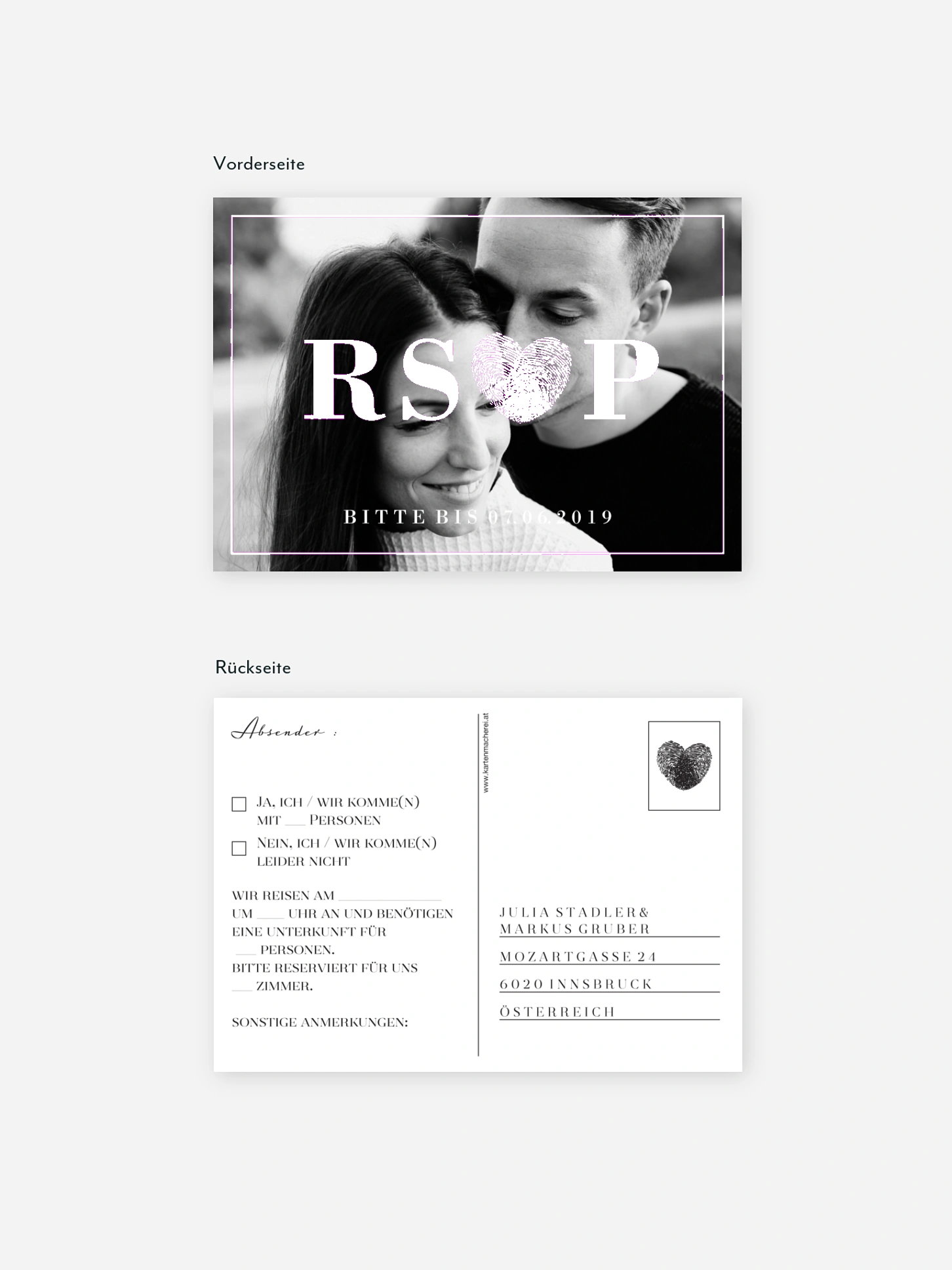 Antwortkarte Hochzeit Loveprint Premium