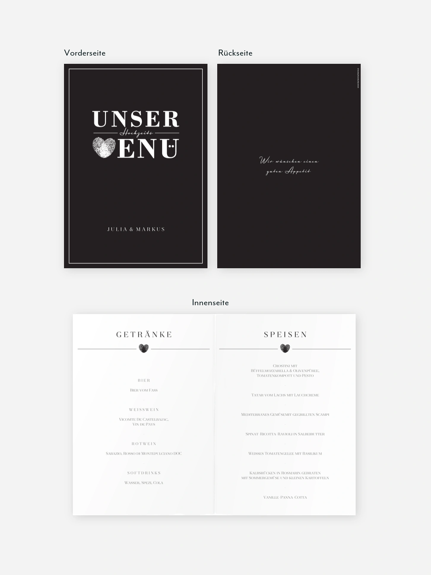 Menükarte Hochzeit Loveprint Premium