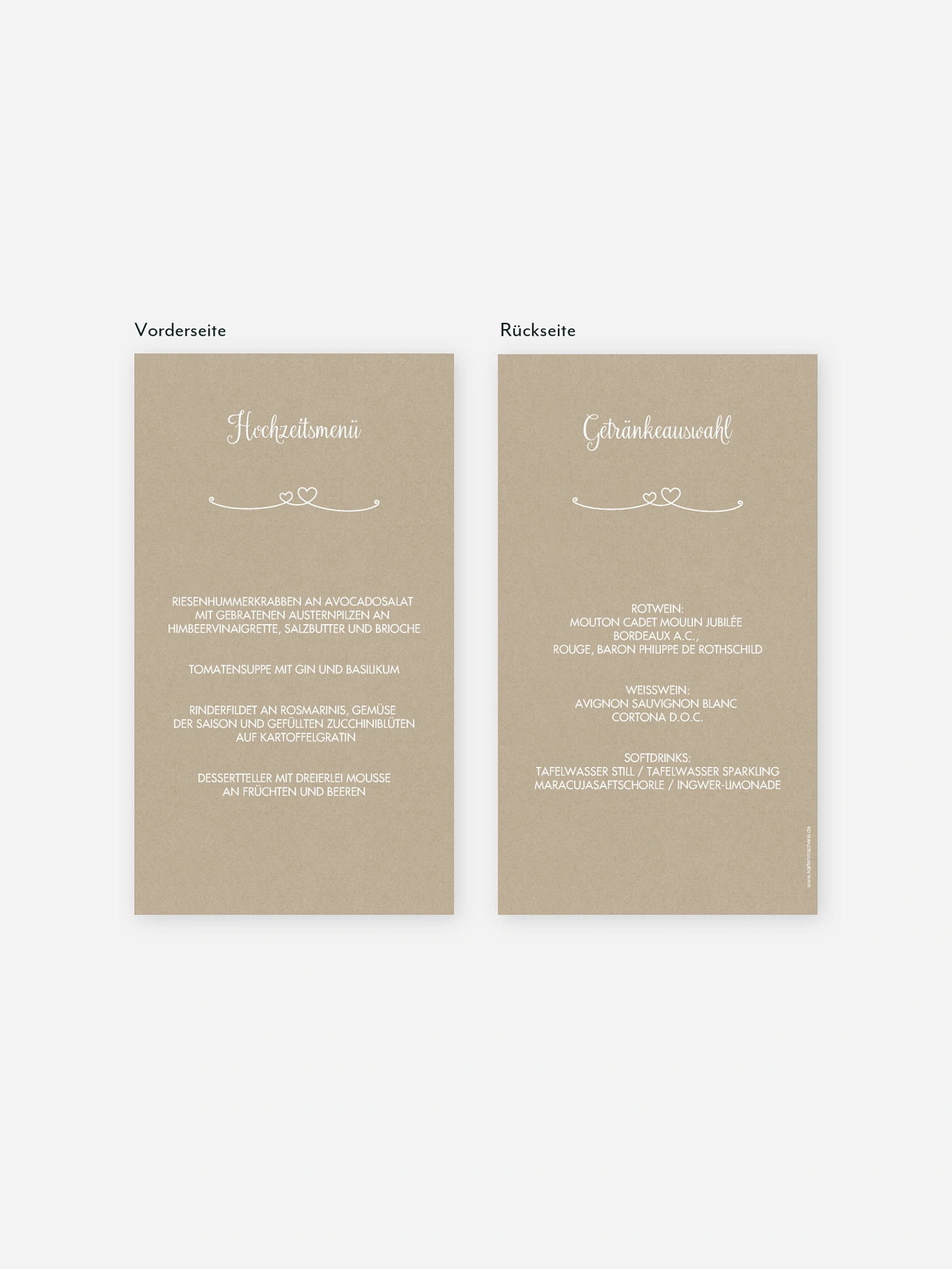 Menükarte Hochzeit Liebesbande