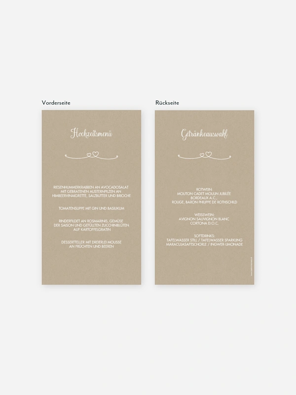 Menükarte Hochzeit Liebesbande