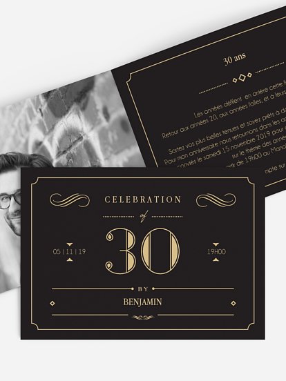 Carte invitation anniversaire 30 ans 30 ans dorure, photo, coins arrondis